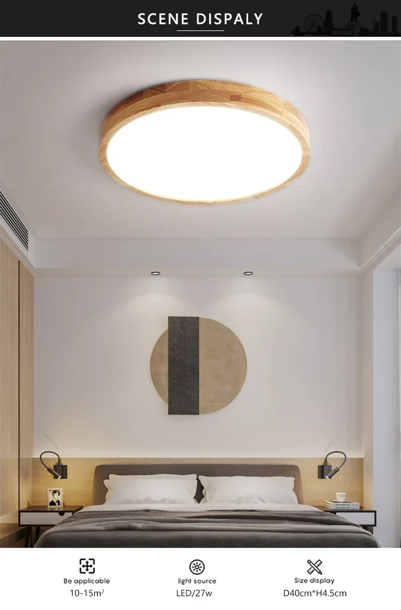 Nordic Solid Wood LED Round Ultra-thin Ceiling Lamp Ideal for Indoor Decoration in Kitchen Living Room Bedroom Home Lighting