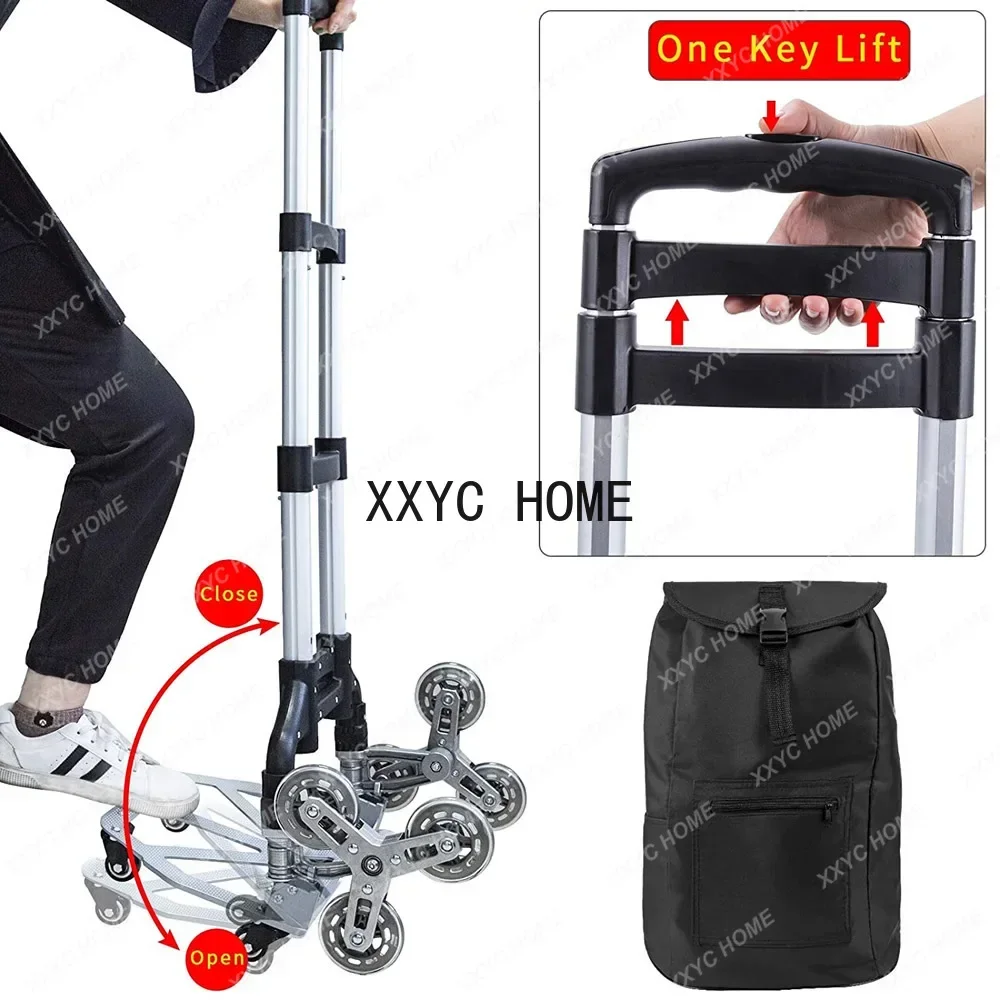Lighten Up 150KG All Terrain Stair Climbing Cart Hand Truck with Bungee Cord Folding Trolley for Upstairs Cargo with Stroage Bag
