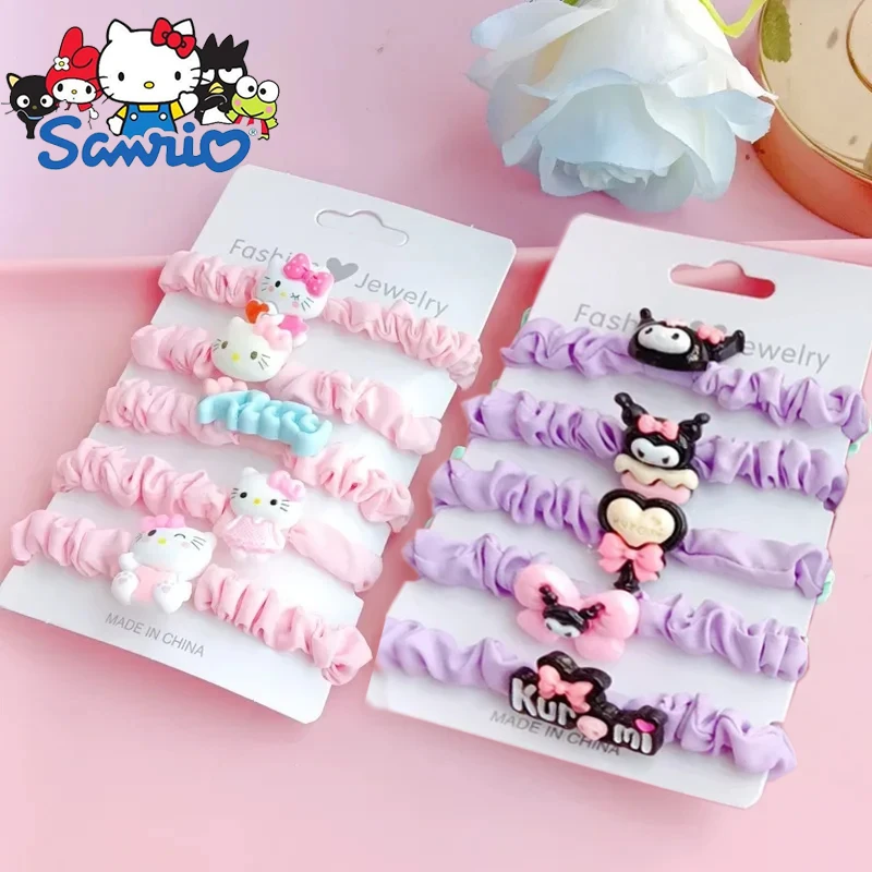 

5Pcs Sanrio Cute Cartoon Hair Rope Hello Kitty Pochacco Kuromi My Melody Pom Pom Purin Hair Accessories Sweet Headwear Girl Gift