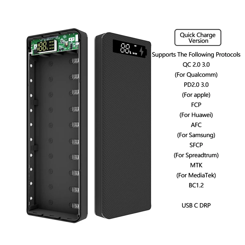 10*18650 быстрая зарядка чехол для внешнего аккумулятора с двумя USB-портами QC 3 0 PD
