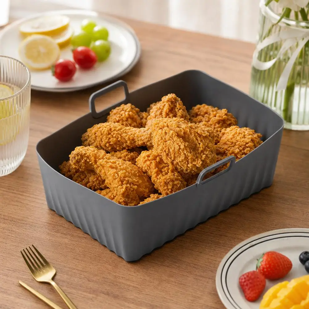 Set of 2 Reusable Non-Stick Silicone Air Fryer Liners - Rectangular Dual Basket Inserts