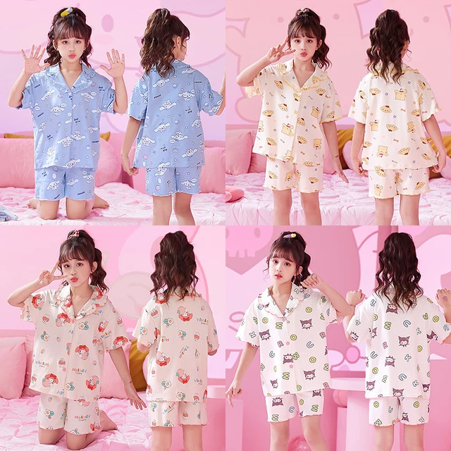 Conjunto de pijama de algodão kawaii infantil, Sanrio Kuromi Cinnamoroll,  pijamas fofos dos desenhos animados, Melody Kids, roupas domésticas, verão  - AliExpress