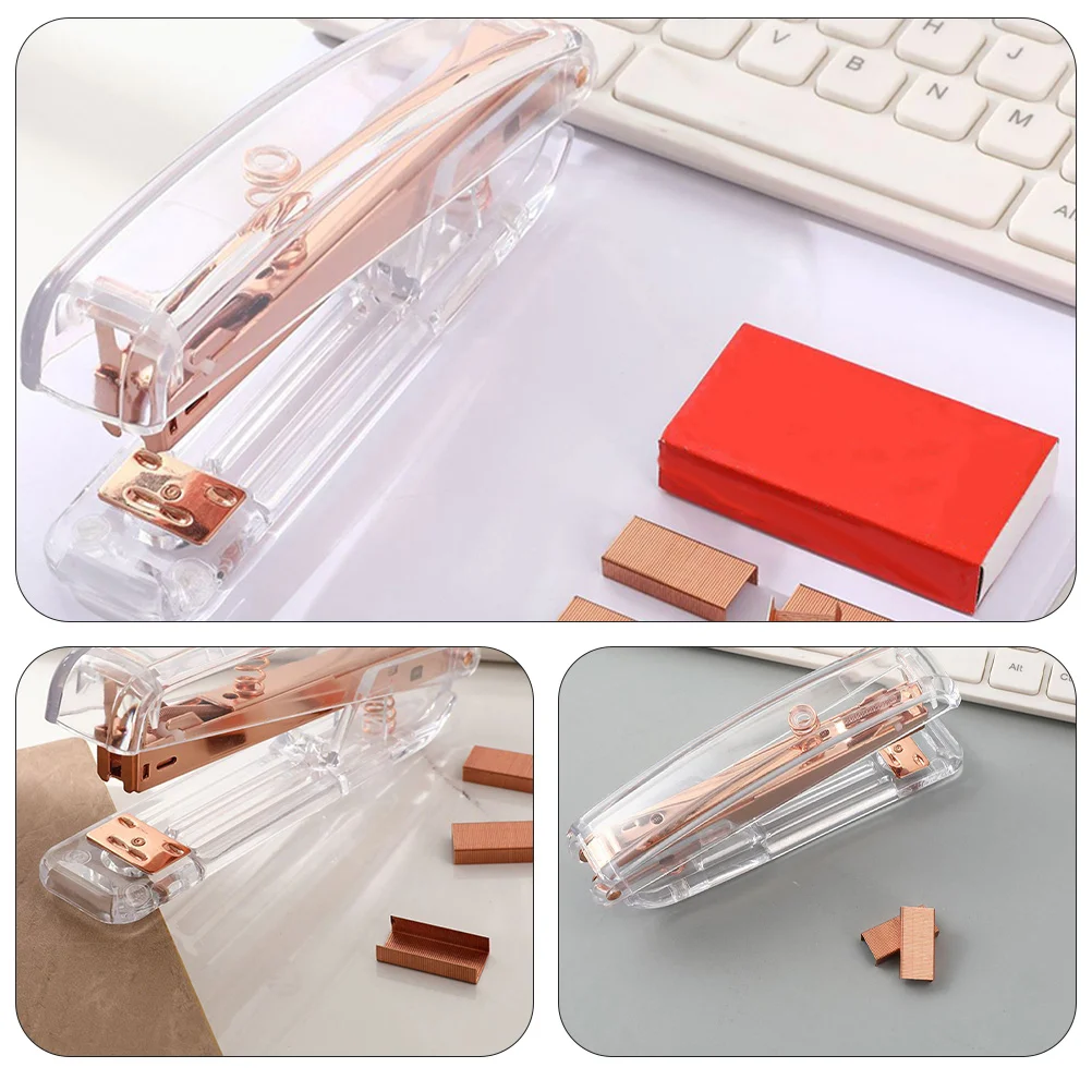 1Pc Transparent Stapler Practical School Stapler Paper Binding Machine Stapling Tool