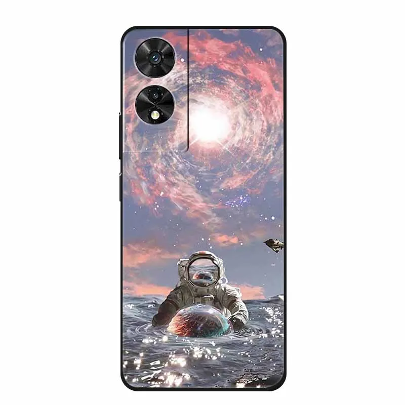 Stylish Marble Soft Back Cover - Black Silicone TPU Shield with Colorful Design