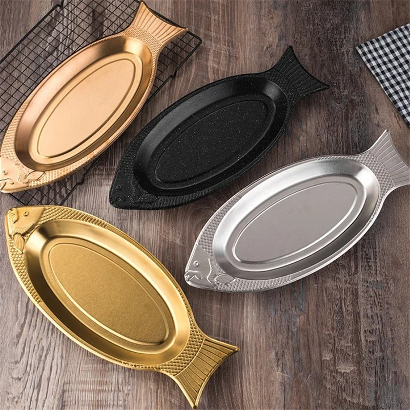 Korean style stainless steel plate Fish dish Fish shaped plates Steamed fish Creative Egg Plate Barbecue plate tray plates