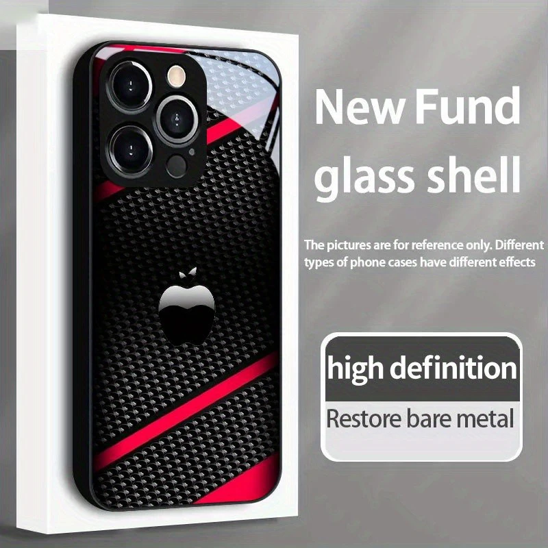Sleek Black Carbon Fiber Pattern Glass Phone Case