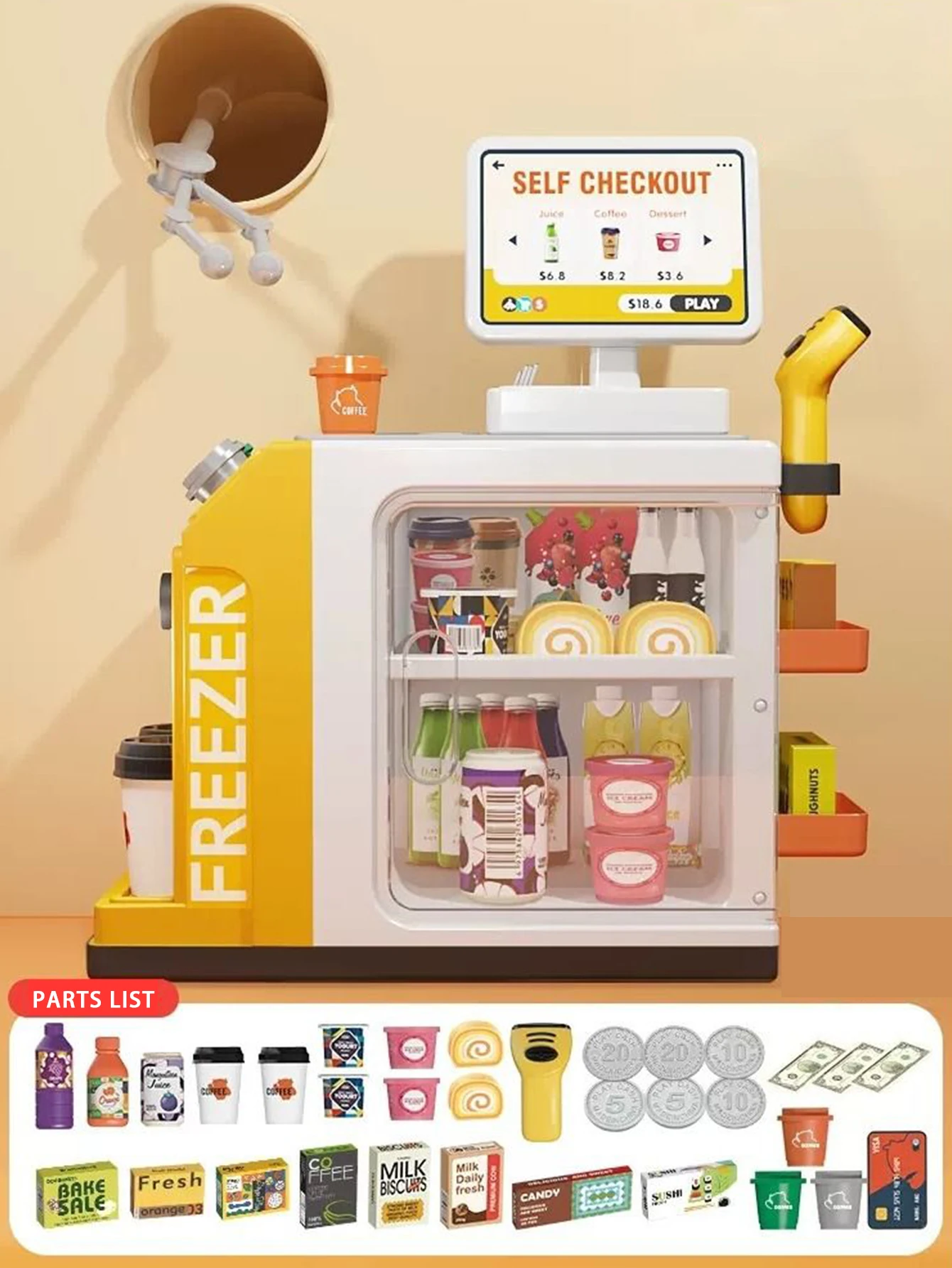 46Pcs Mini Supermarket Cash Register Toy Coffee Machine Cashier With Sound Light 18 46Pcs Mini Supermarket Cash Register Toy Coffee Machine Cashier With Sound Light