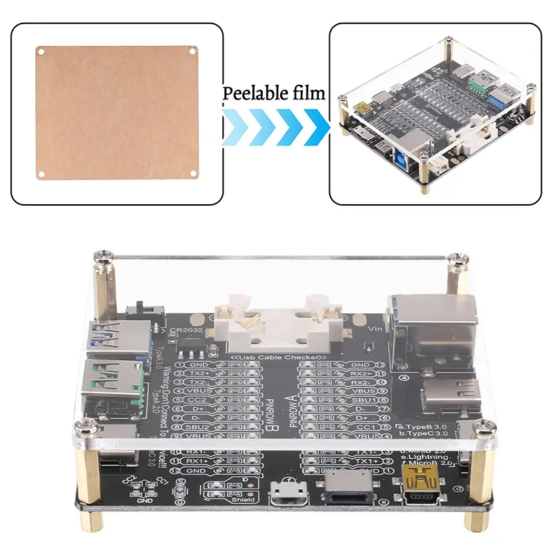 USB Cable Tester Board Data Wire Checker with Acrylic Case LED Indicator for Charging TYPE-C Micro Type A Type B Data Cable Test image 4