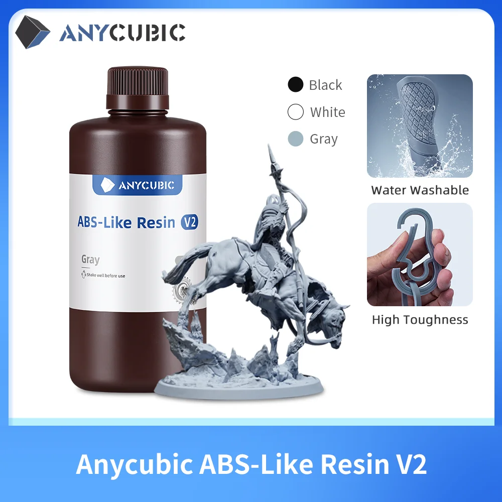 ANYCUBIC-resina tipo ABS V2 para impresora 3D, materiales de impresión 3D lavables con agua para fotones Mono 2, 405nm, LCD SLA