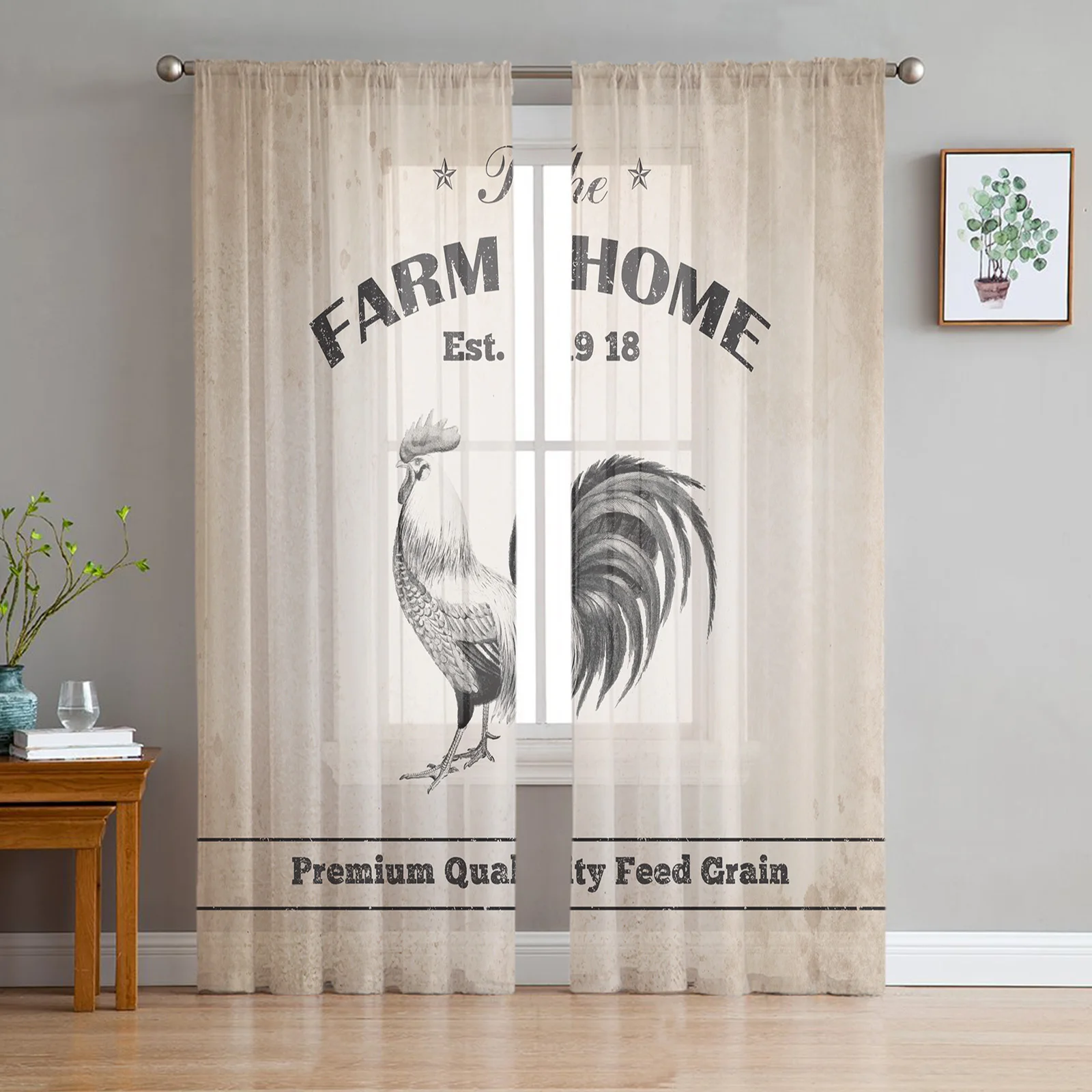 

Farm Cock Sheer Curtains for Bedroom Living Room Decoration Window Curtain for Kitchen Tulle Voile Organza Drapes