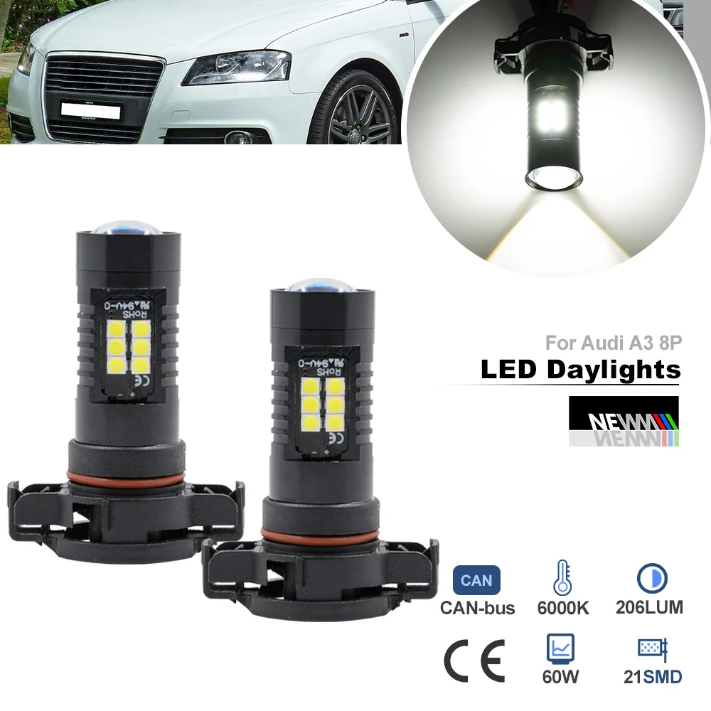 For Audi A3 8p 2008 2009 2010 2011 2012 5202 Ps19w Ps24w H16 Led Daytime Running Light Bulbs