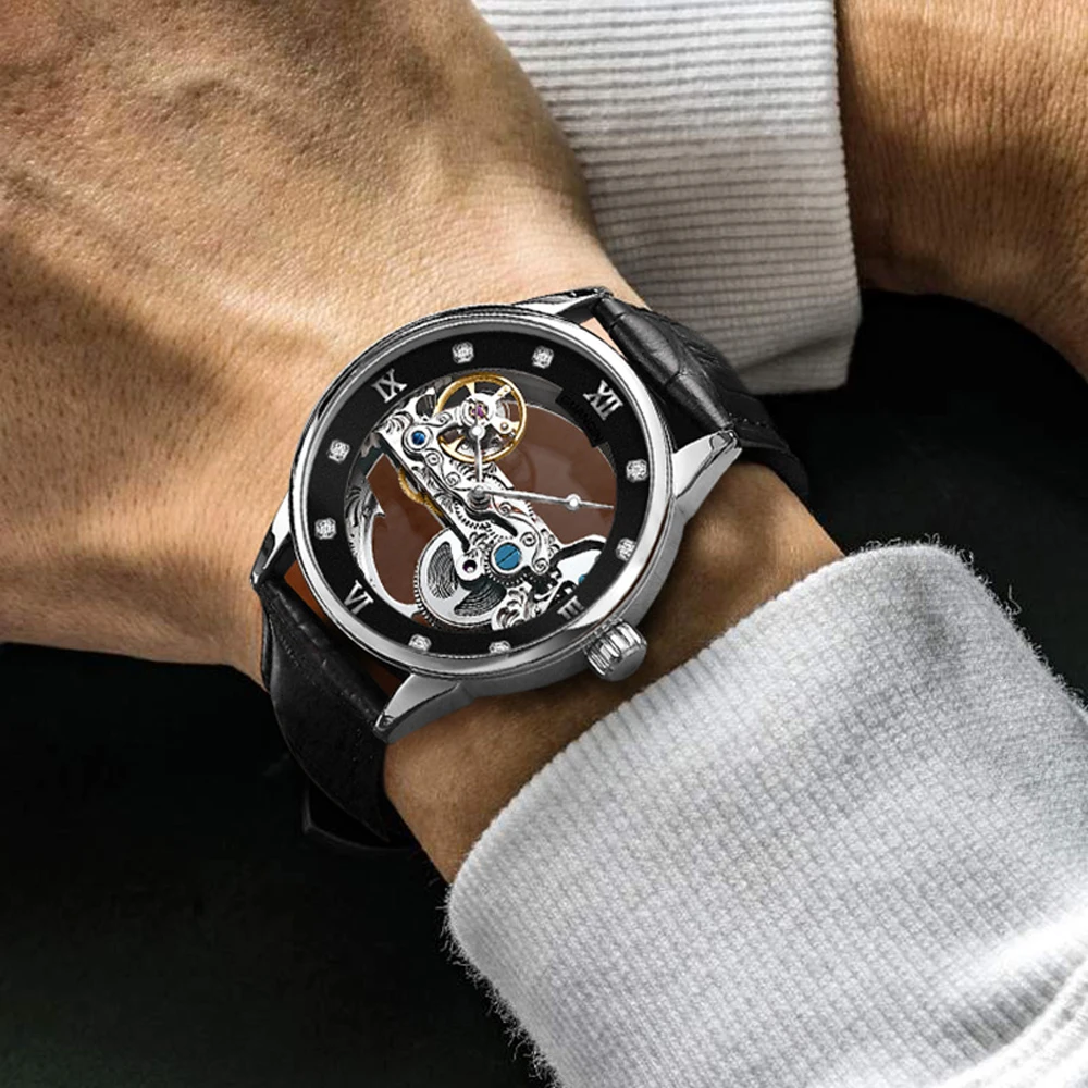 GUANQIN Men's Watches Top Brand Luxury Automatic Watch For Men Mechanical Watches Stainless Steel Hollow Men's Wristwatch Clock
