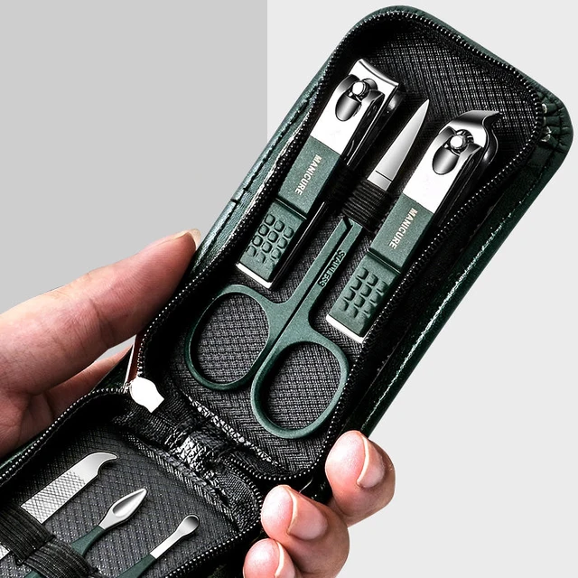 Germania 6 pezzi Set di Manicure di lusso portatile kit di Pedicure Set di tagliaunghie nero brillante strumenti per la cura personale forbici per sopracciglia 6