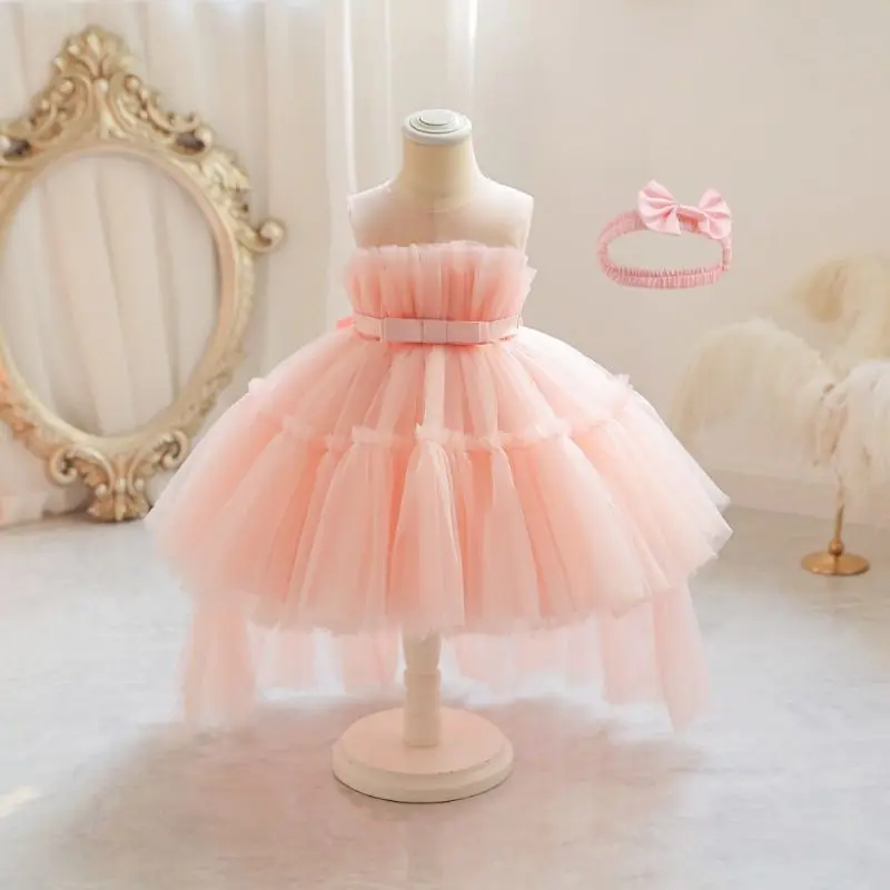 

Girls' Dress Summer Girls' Embroidery Mesh Embroidery Bow Princess Dress Children's Puffy Dress Wedding Flower Children's Dress