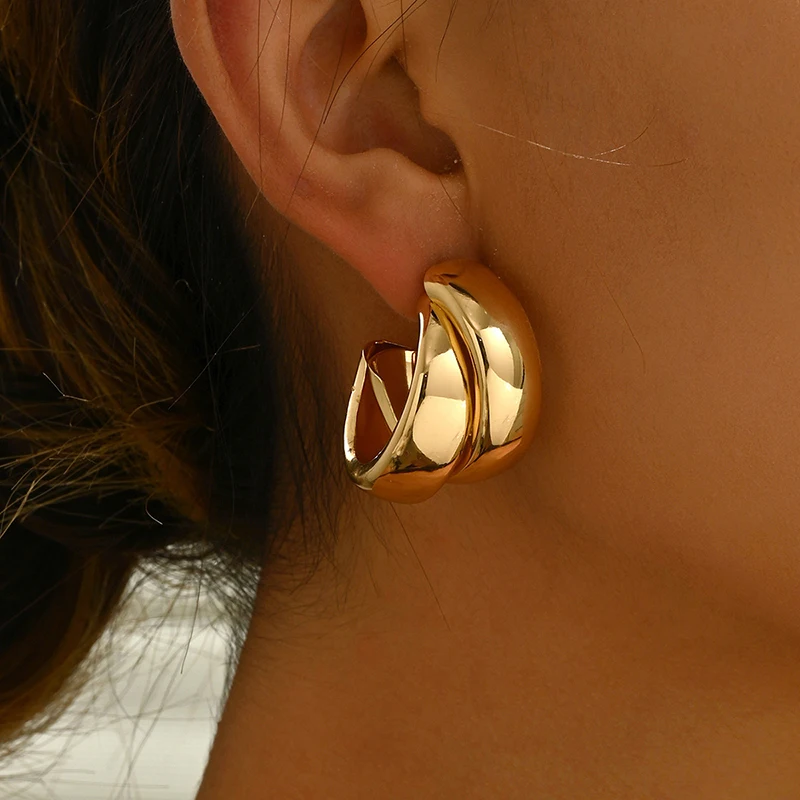 Gold Double Ring Chunky Hoop Earrings 3