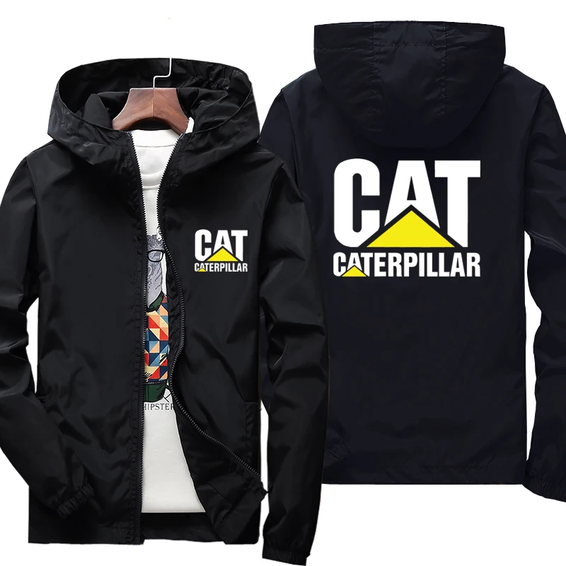 

Куртка мужская демисезонная с капюшоном и логотипом кошки, Повседневная модная ветрозащитная уличная куртка на молнии с длинным рукавом