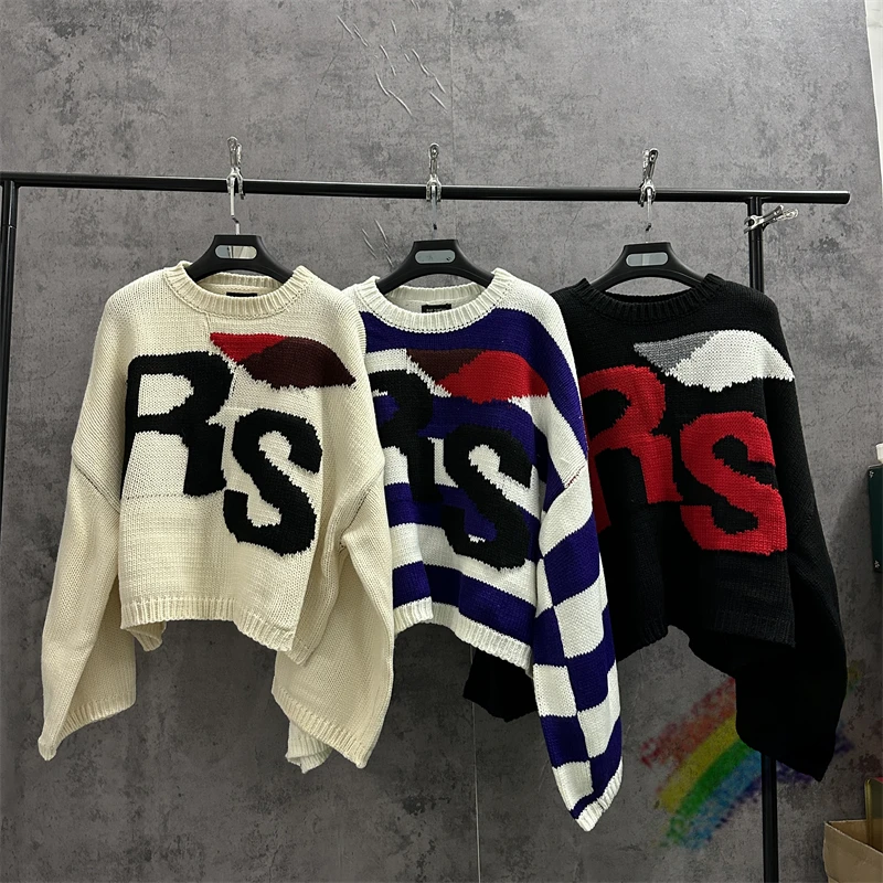 

2023fw RAF SIMONS RS Sweater Men Women 1:1 Top Quality Round Neck Bat Shirt Sleeve Knit Sweatshirts