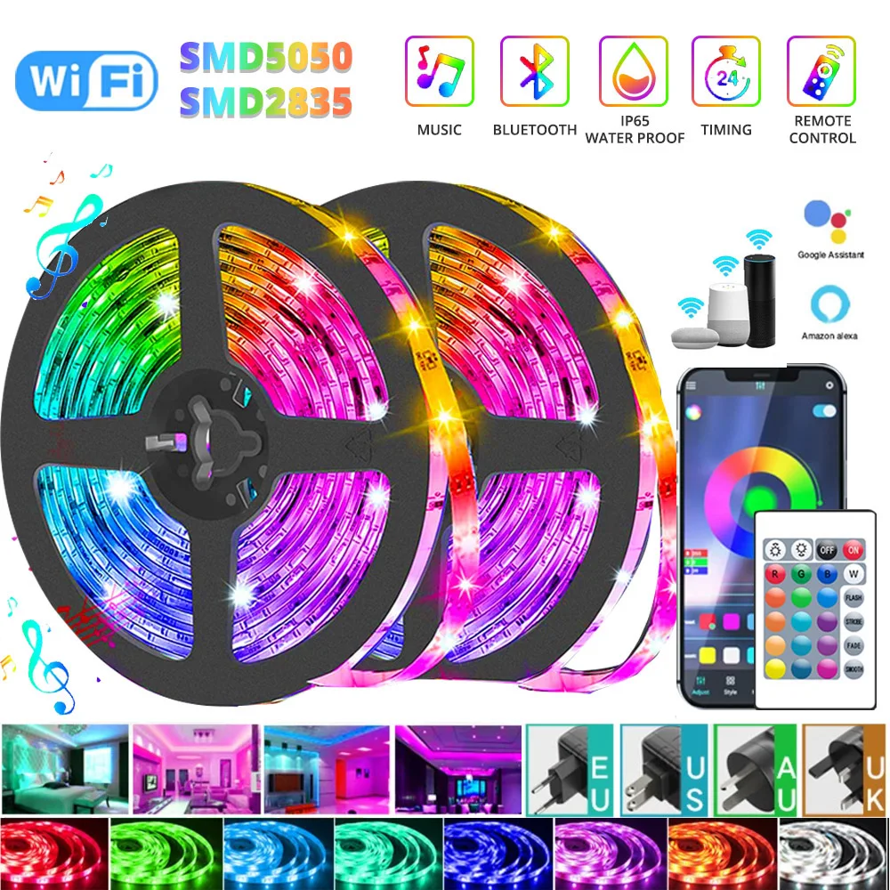 Bluetooth LED Light Strip 2835 5050SMD WIFI RGB Flexible Ribbon Waterproof with Remote Control APP TV Backlight Bedroom Decor |
