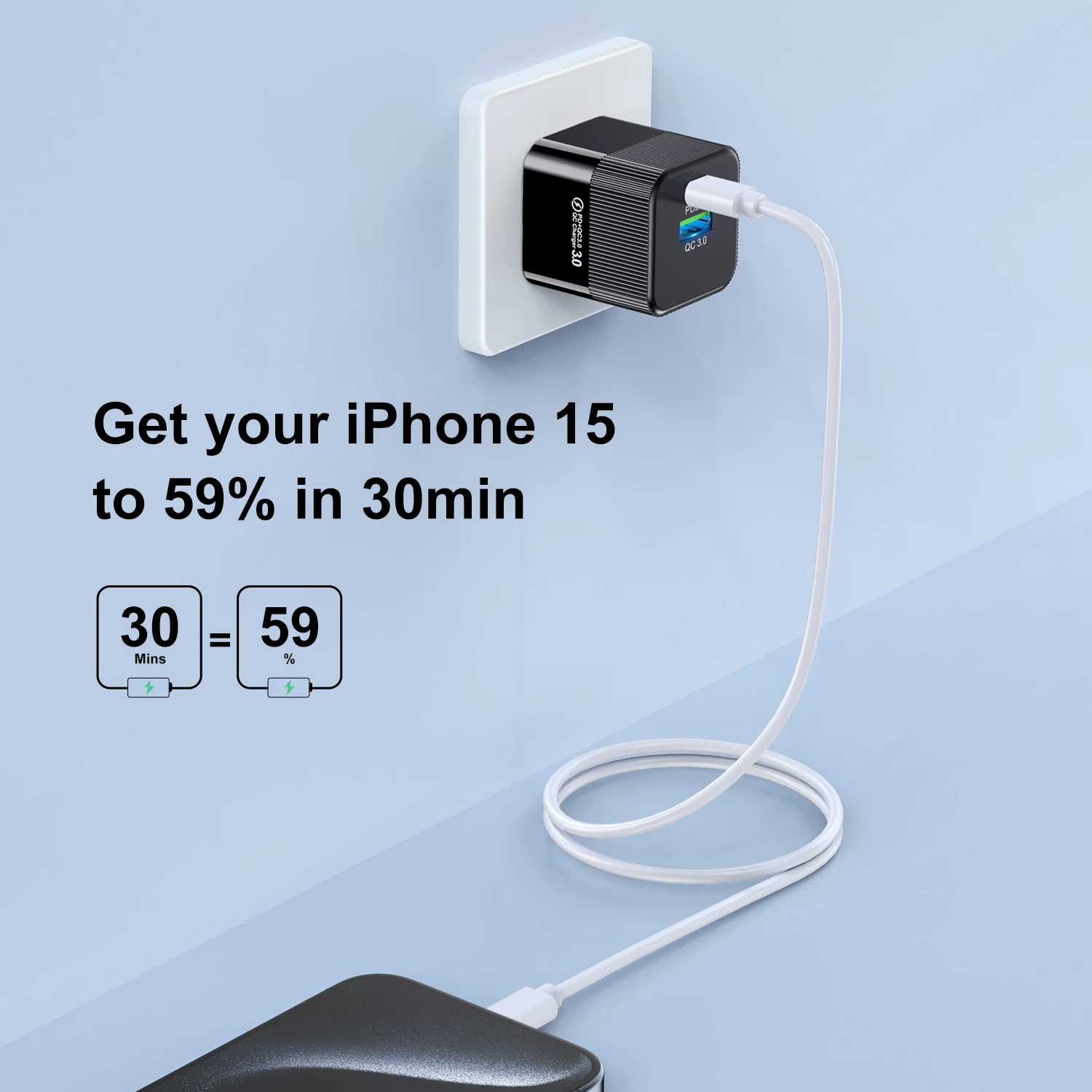 USLION QC 3.0 Mini USB C Charger PD 25W Support Type C Fast Charging Tablet Laptop Mobile Phone Quick Charger For iPhone Xiaomi