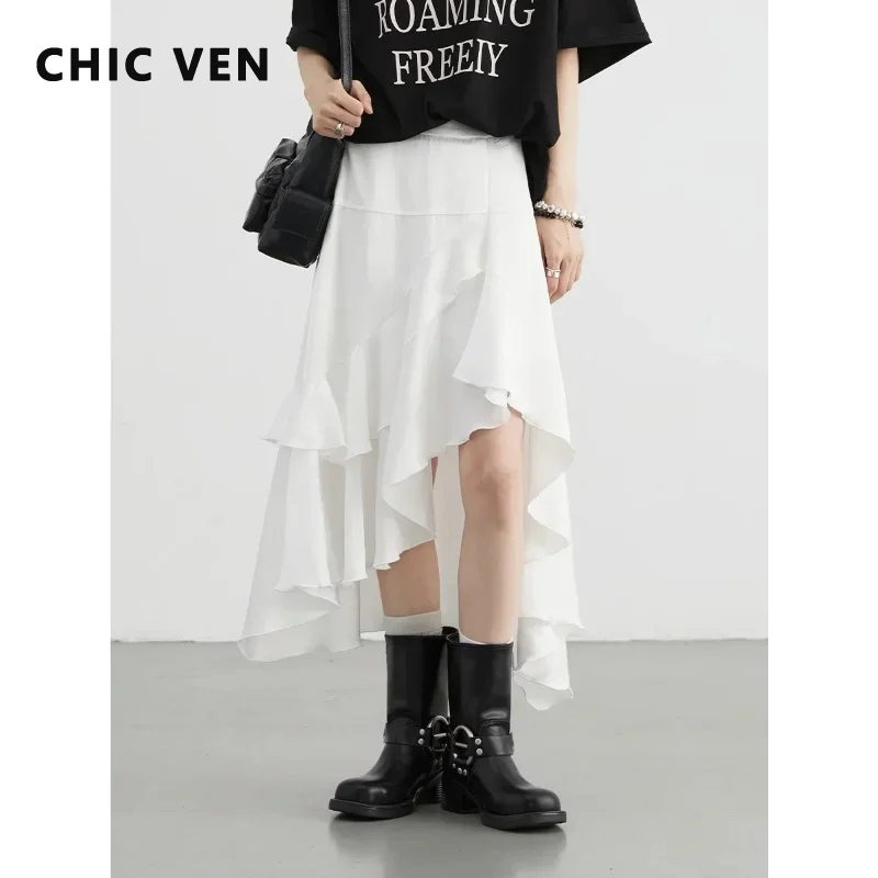 CHIC VEN Women Skirts Solid High Waisted Irregular Ruffled Edge Skirt A-line Medium Length Ladies Fishtail Skirt Summer 2026 - Image 2