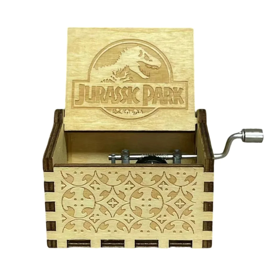 HOT Wooden Hand Crank Black Jurassic Park Music Box Children's Holiday Gifts Christmas Gifts New Year Gift 4