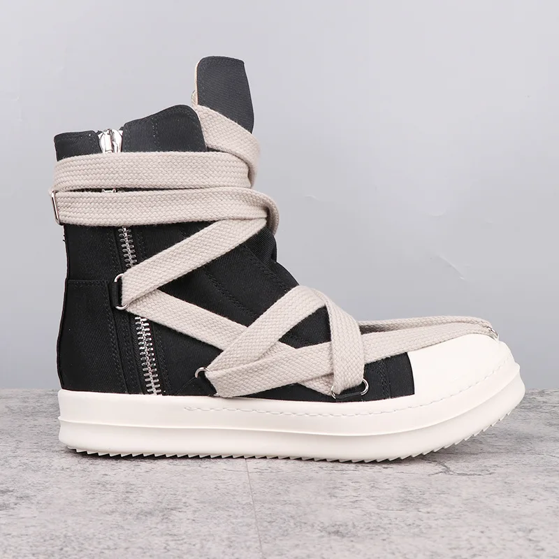 Men's Casual Shoes Fashion Canvas Shoes for Man Jumbo Shoelaces Women's Sneakers Black Solid Lace-up Male Sneakers