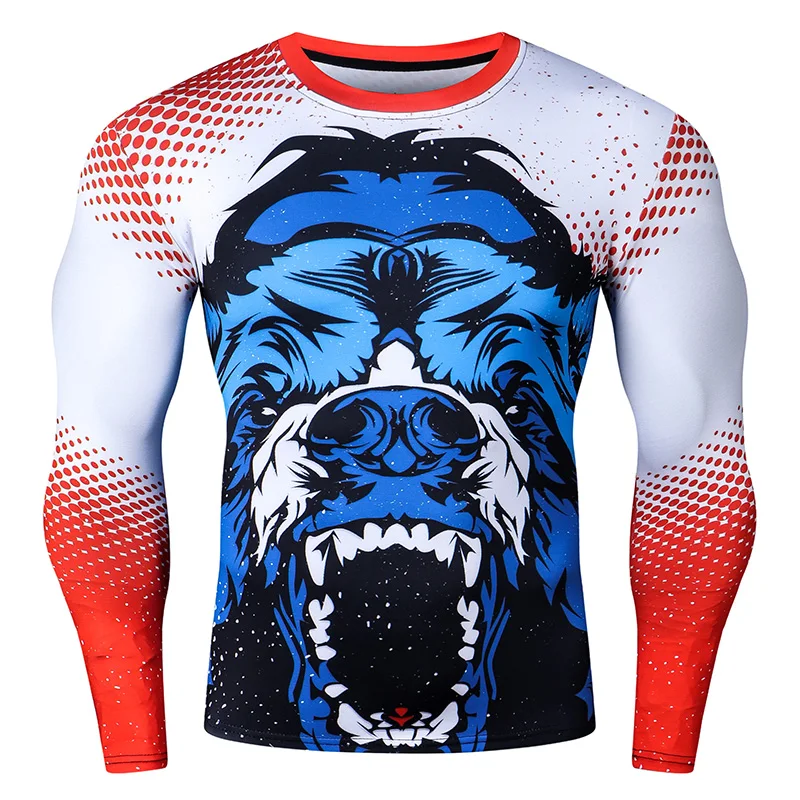 Sport-Kompressionsshirt für Herren, bedruckt, langärmelig, schnell trocknend, atmungsaktiv, für sportliche Aktivitäten, Fitnesstraining