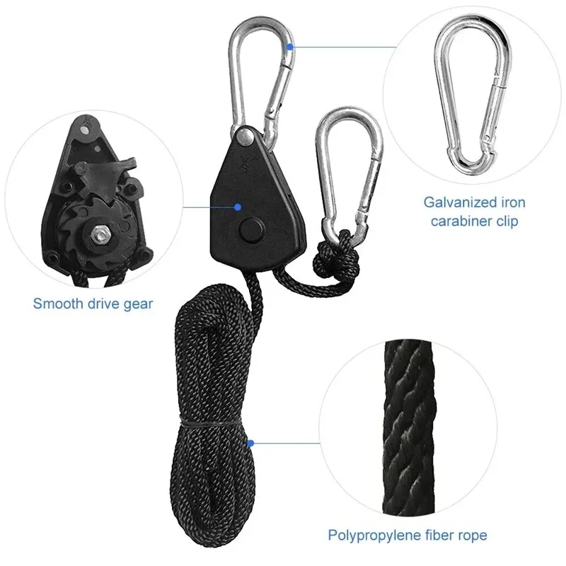 Adjustable 8 Inch Reinforced Hangers Hanging Ratchet for Tent Grow Plant Lamp Rope Ratchet Hanger Pulley Hook 2pcs ratchet hanger rope tie down ratchet