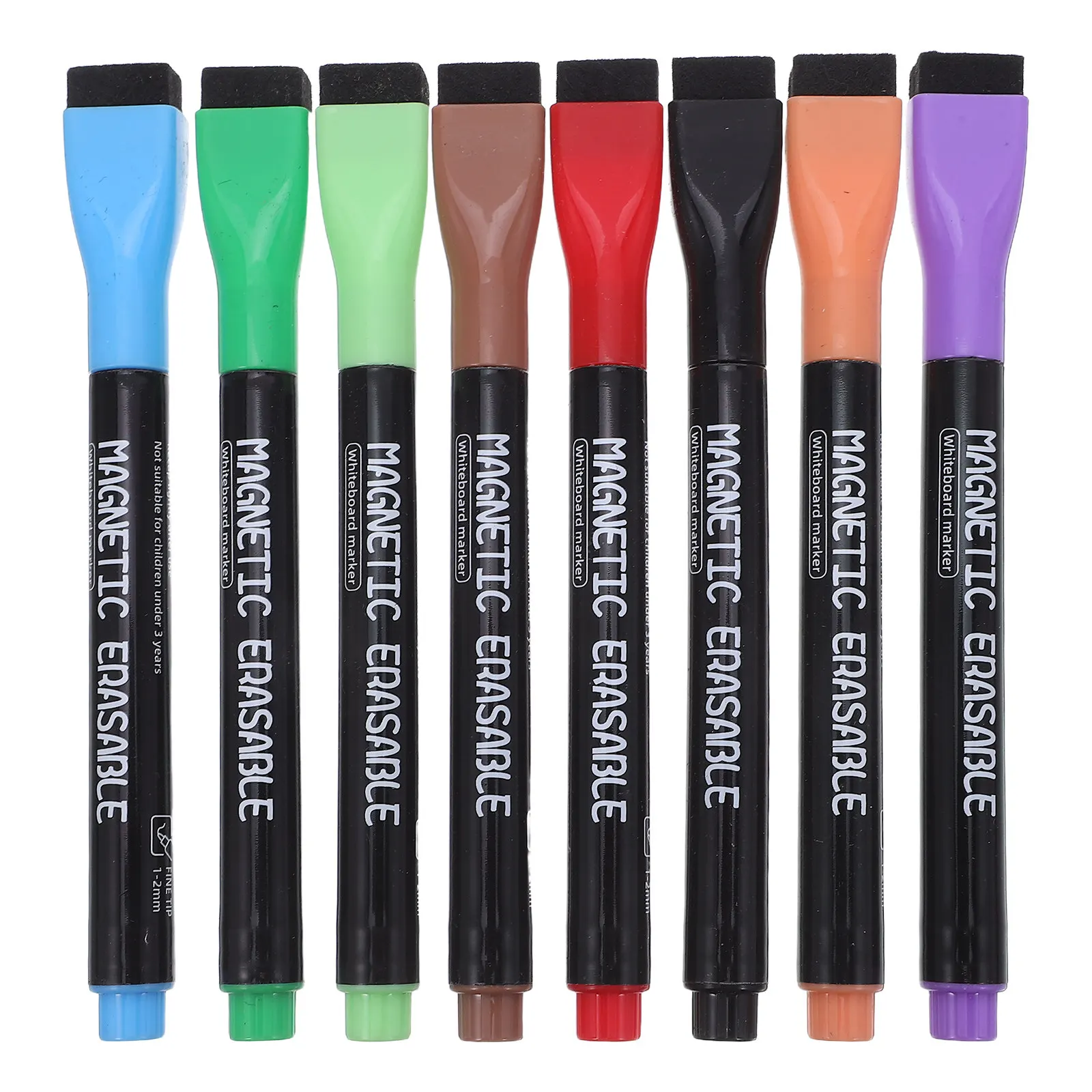 8Pcs 자기 건식 지우기 마커 화이트보드 펜 이동식 지우개 캡 강력한 자석 유리 보드용 편안한 인체공학적 그립