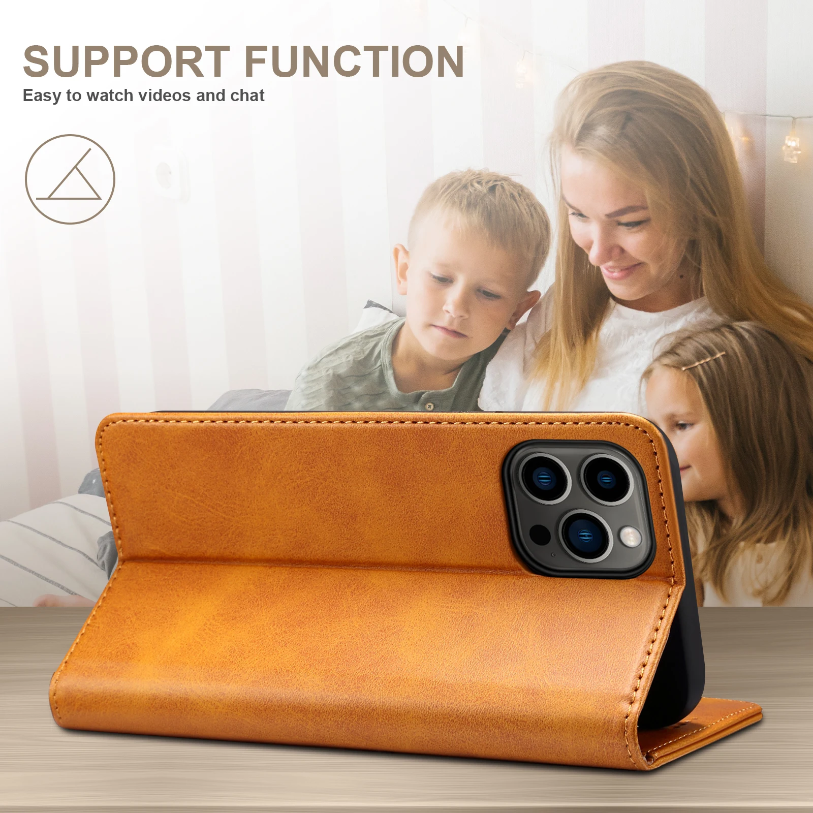 SUTENI Leather Wallet Flip Phone Case for iPhone 15 to 7 – Card Holder Cover support funtion