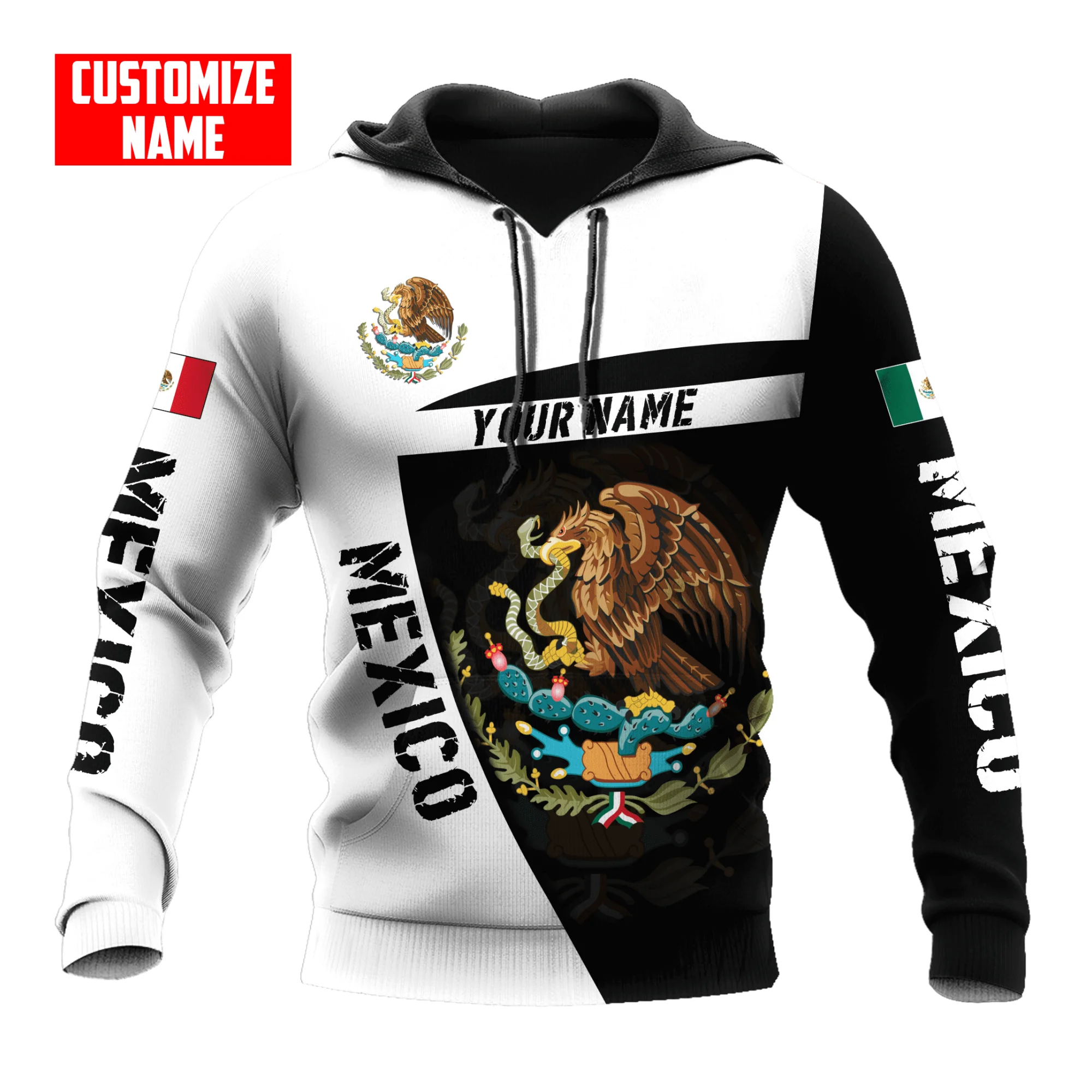 Sudadera con capucha con estampado de la bandera nacional de México para hombre, moda con patrón de águila en 3D, novedad en sudaderas, estilo hip hop, estilo Harajuku, tops de gran tamaño