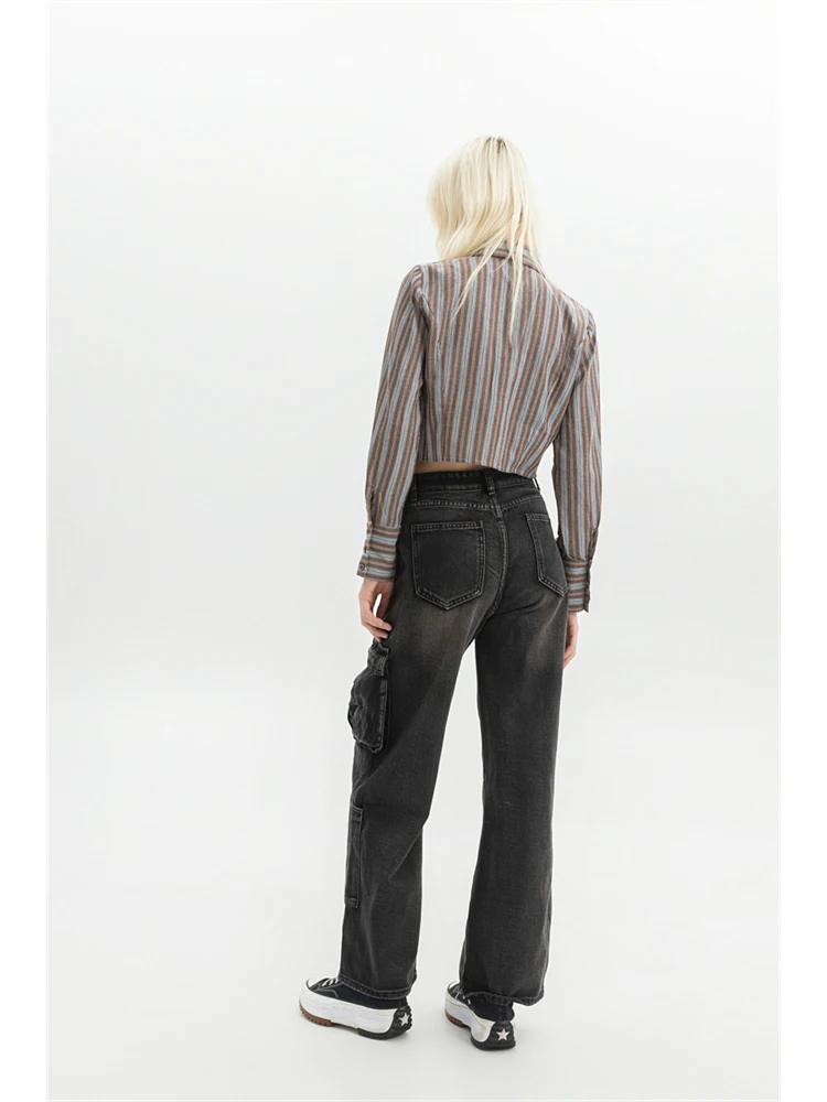 Women's Black Gothic Cargo Jeans Vintage Korean 90s