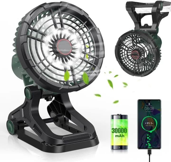 

Battery Operated Fan with LED Lantern, Stepless Speed, 360° Rotation, 4 Light & 7 Timing Modes, Rechargeable Personal USB D Fan