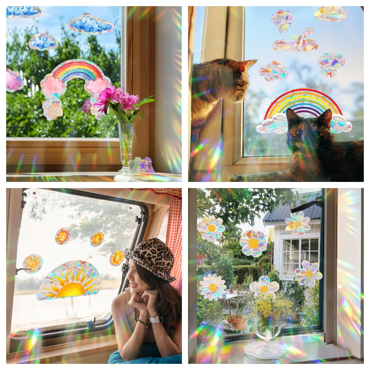 

New Rainbow Prism Electrostatic Glass Stickers PVC Leaves Static Window Stickers Suncatcher Sticker Home Wall Decal Decor