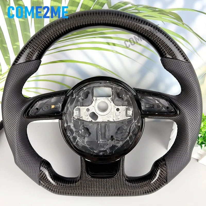 

carbon For Audi A4 B8 A5 A6 A7 Q3 Q5 Q7 black perforated leather multifunctional steering wheel