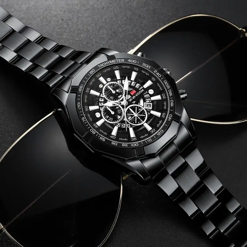 Top Brand Golden Luxury Sport Watch Men Stainless Steel Business Date Clock Daily Waterproof Watches Mens Quartz Wrist Watch