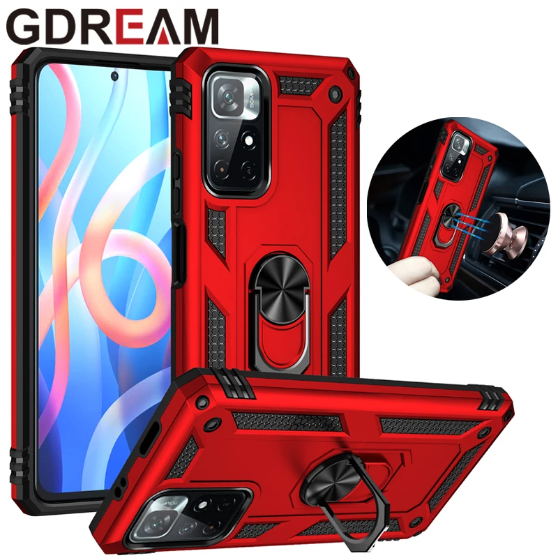 

Shockproof Armor Phone Case For Redmi Note 11 11S Luxury Anti-Fall Bracket Ring Protective Cover For Redmi Note 11T 11Pro 5G