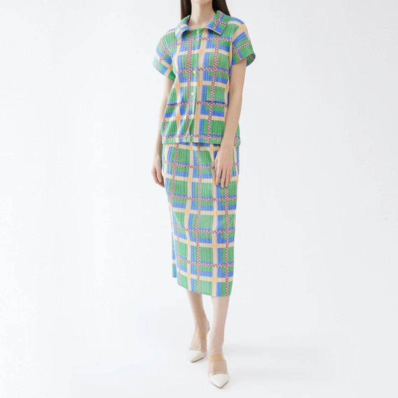 

YUDX Miyake Pleated Temperament Elegant Women's Suit 2023 Summer New Lapel Single Breasted Half Skirt Pleated Two-piece Set