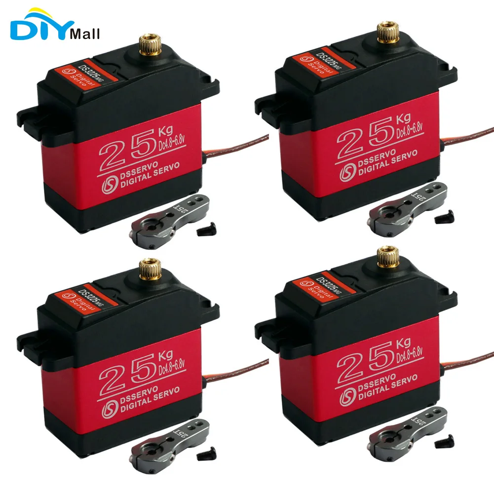 

4 шт. DS3225 25 25 кг цифровой RC сервопривод с высоким крутящим моментом, водонепроницаемый полностью металлический сервопривод DS для Baja Car RC Robot Crawler (180 °)