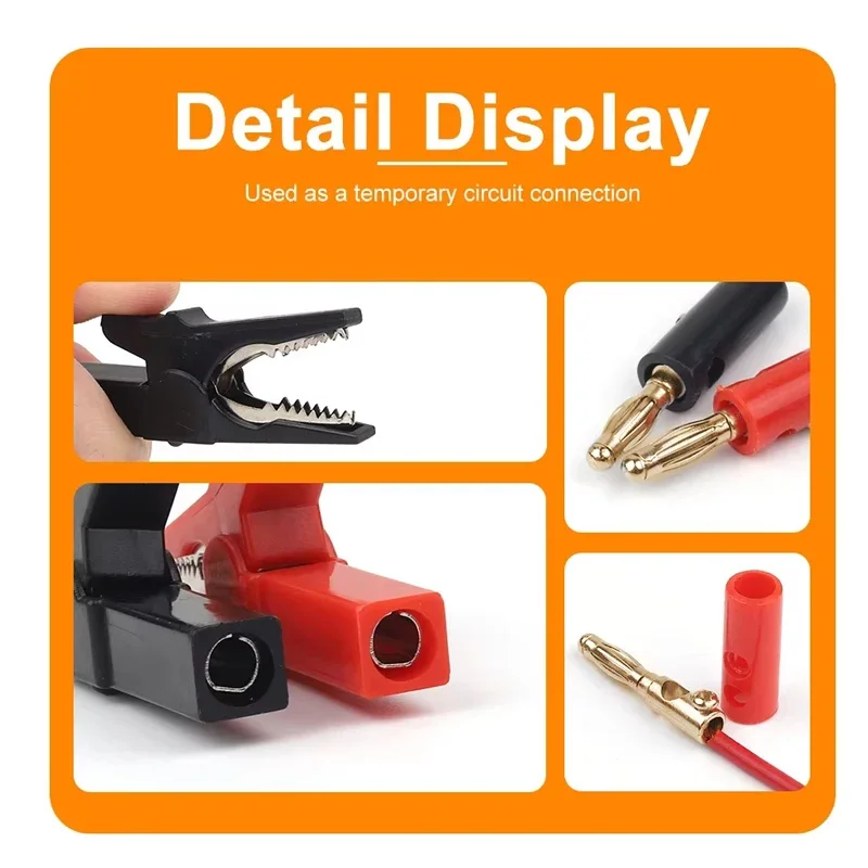 Alligator Clip + Banana Plug Test Probe With 4mm Banana Plug Cable Clips Red + Black Stonego Test Accessories 4pcs/Set