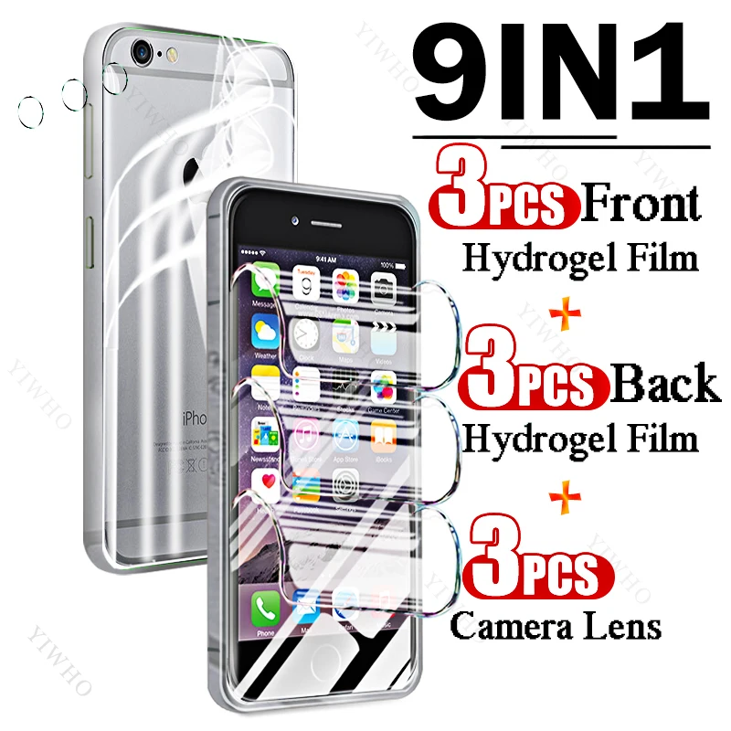 

9in1 Full Covers Front Back Hydrogel Film for Apple IPhone 6 Plus 5.5" Fingerprint Screen Protectors for IPhone 6+ + Camera Lens