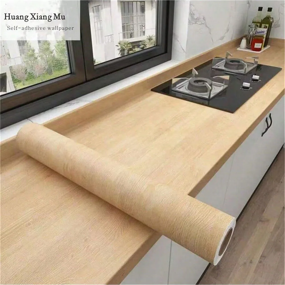 thumbnail image 1 of Papel tapiz autoadhesivo impermeable de PVC para pared en rollos, vinilo decorativo para muebles y armarios, pegatinas con vetas de madera para decoración del hogar, 1 of 5