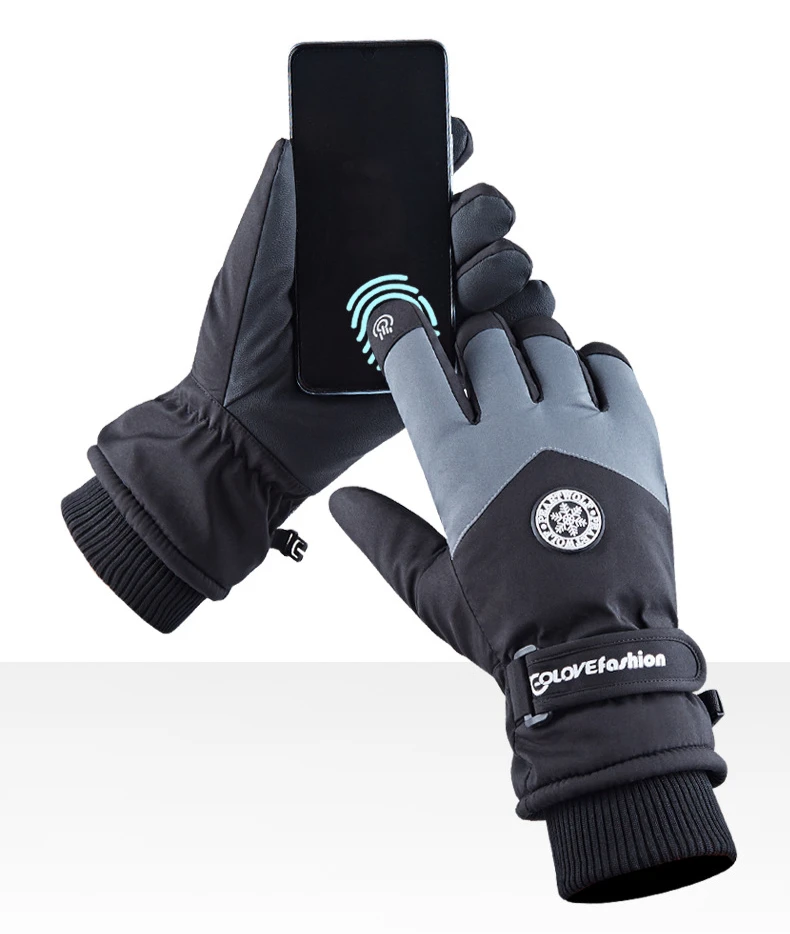 Winter Outdoor Snowboard Ski Riding Gloves Leather Non-slip Touch Screen Waterproof Motorcycle Cycling Fleece Warm Riding Gloves