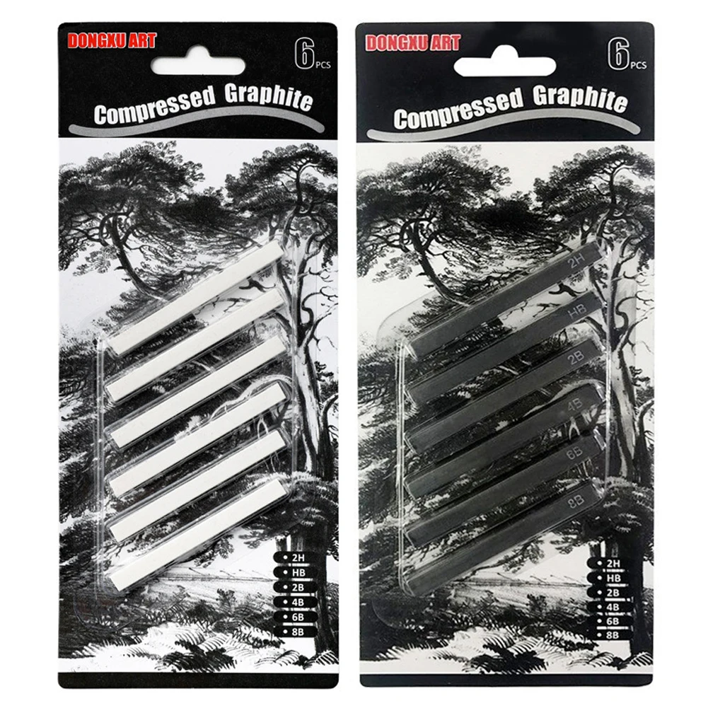 6pcs Professional Pure Carbon Strip Hard/Medium/Soft Woodless Charcoal Pencil Set Drawing Carbon Sketch Pens Painting Supplies