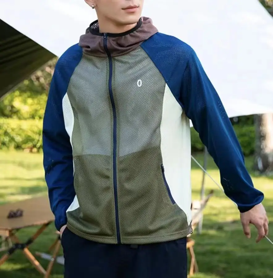 Sunscreen quick drying hollowed out mesh jacket with contrasting colors, sun protection for couples, breathable and comfortable