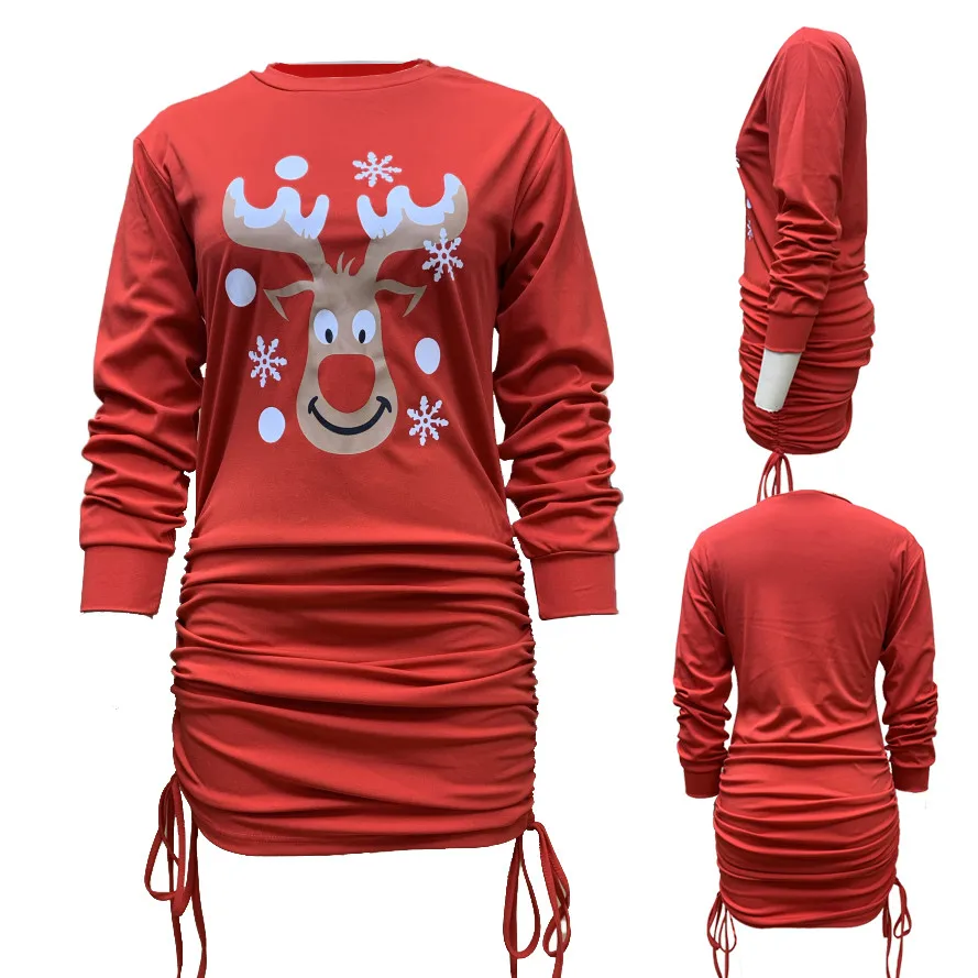 

Women Dresses Slim Fit Party Christmas Printed Round Neck Bag Buttock Long Sleeve Summer Dress Sale Ladies 2023 Summer Vestidos