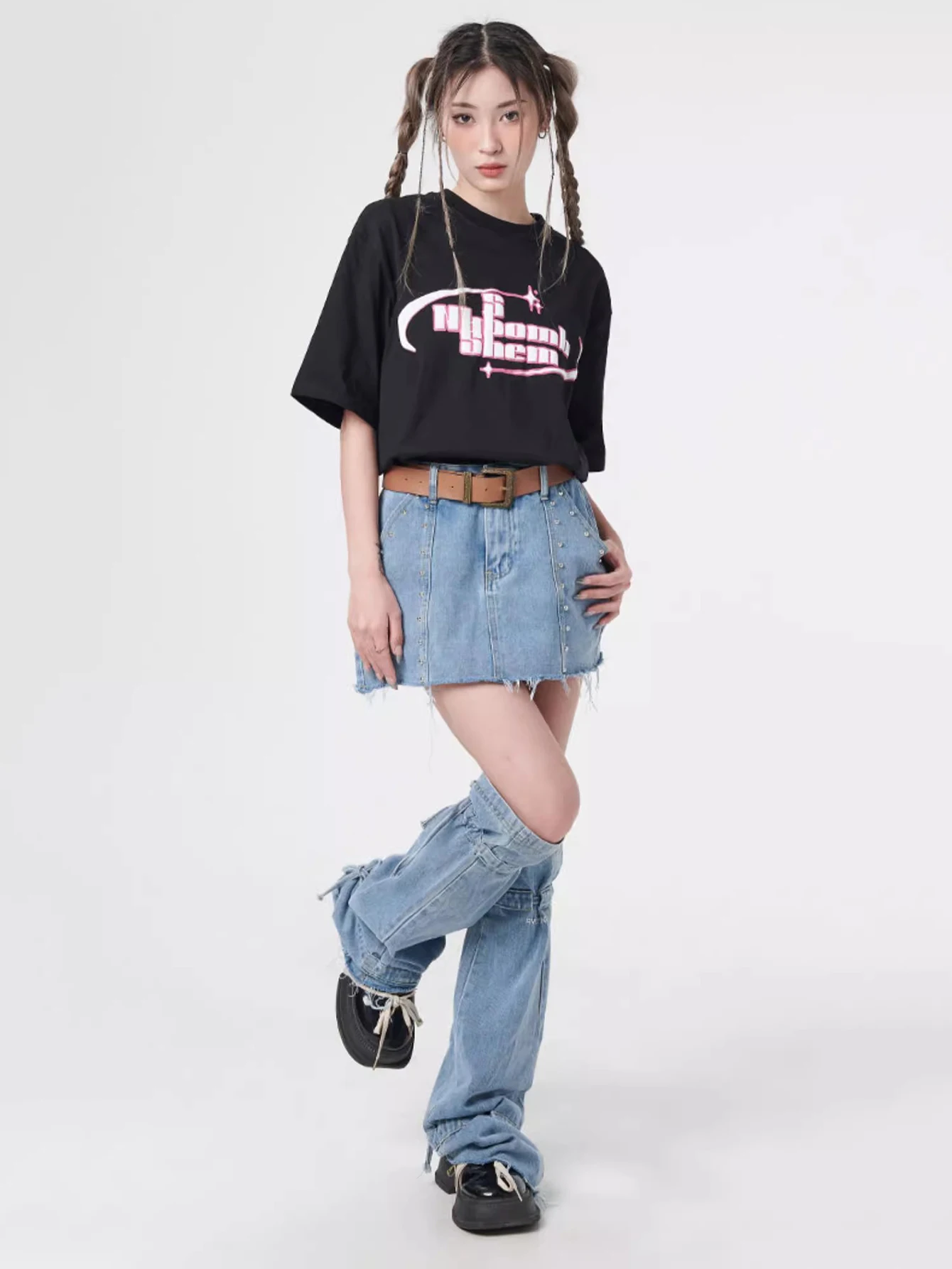 REDDACHIC Acubi 여성용 각반 드로스트링 데님 레그 워머, Y2k 빈티지 밴디지 부츠 커버, 긴 양말 소녀, 여름 토퍼 레깅스