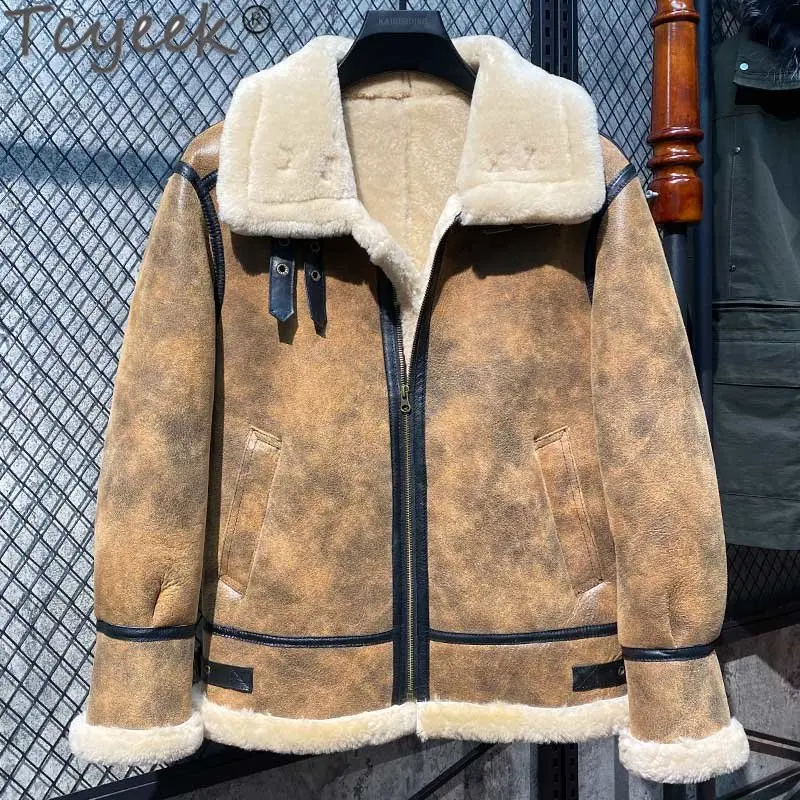 

Куртка Tcyeek мужская из натуральной кожи, утепленная верхняя одежда из овчины, пальто из натуральной кожи
