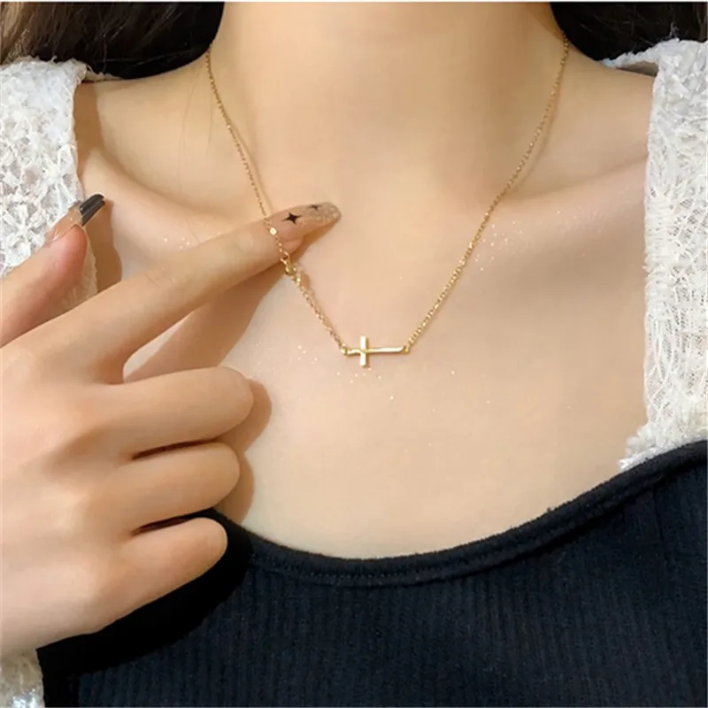Fashion Trend Stainless Steel Cross Zircon Necklace Women Jewelry Party Premium Gift women jewelry