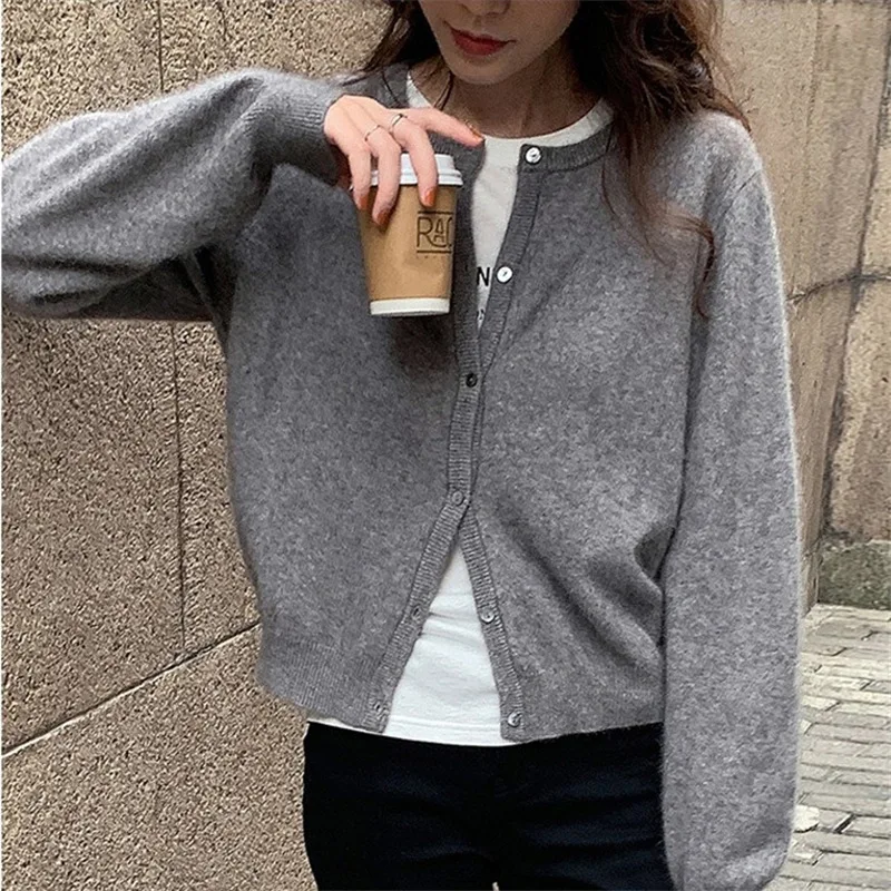 

Soft glutinous knit cardigan with spring and autumn new style small figure solid color Korean sweater jacket for women